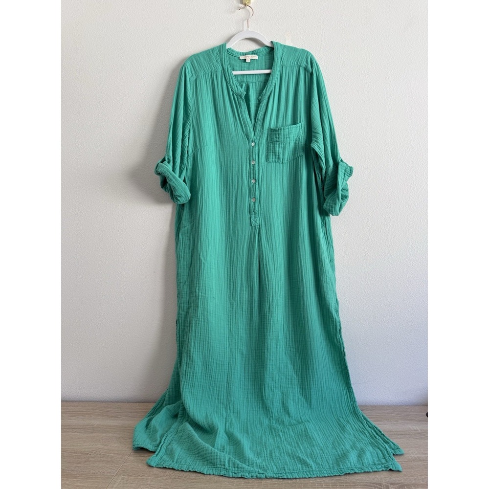 Everyday Ritual Sun & Sea Tracey Dress Cotton Gauze Kaftan Sz XL Green